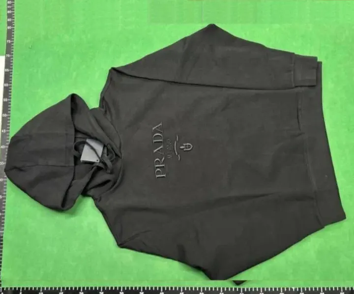 Prada Black Embossed Logo Pullover Hoodie