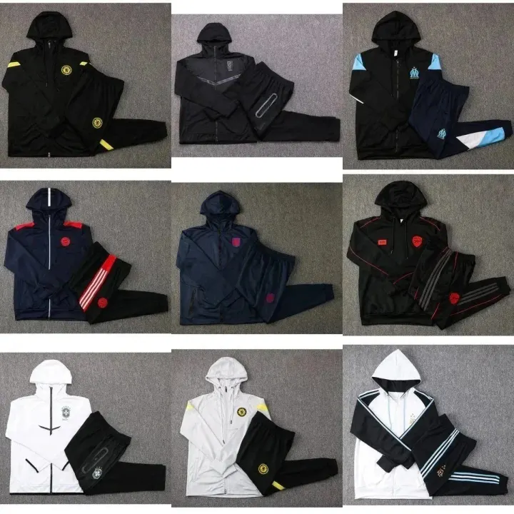 Adidas Hooded Tracksuit Set - Black Color-Block Styles