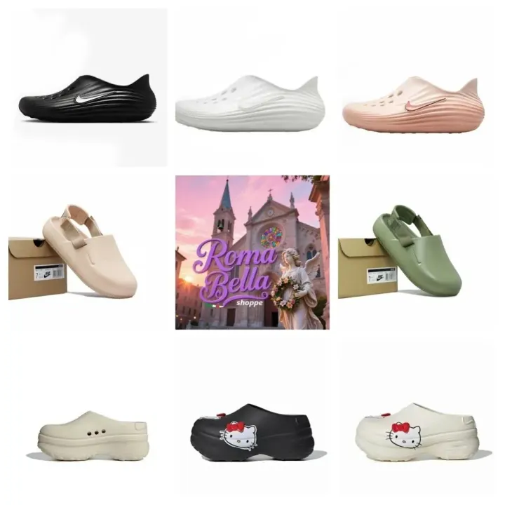 Nike Chunky Clog Slides in Black, White and Pink