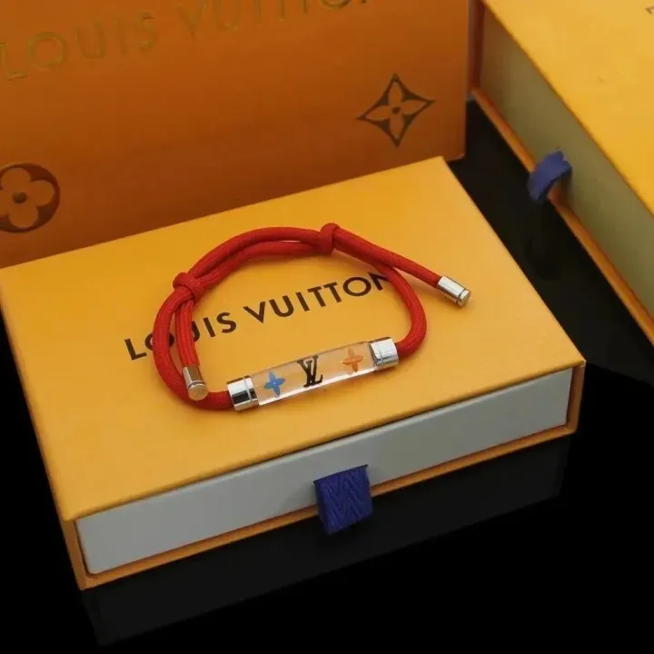 Louis Vuitton Red Cord Bracelet with Clear Charm