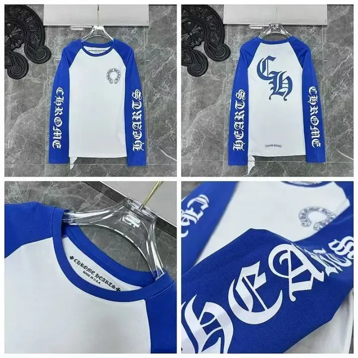 Chrome Hearts Blue Raglan Graphic Long Sleeve Tee