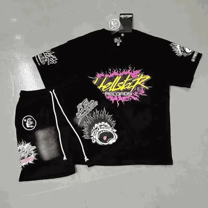 Hellstar Black Graphic T-Shirt and Shorts Matching Set