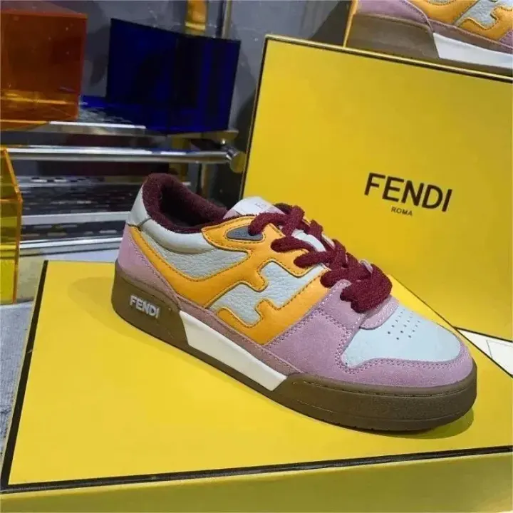 Fendi Multi-Color Panel Sneakers in Lilac and Yellow