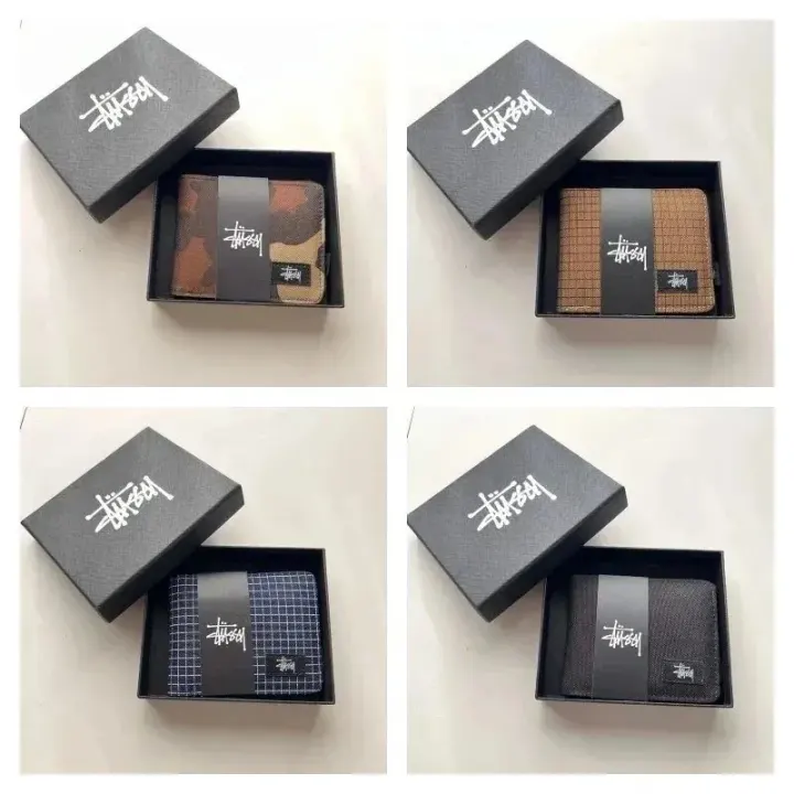 Stüssy Canvas Bifold Wallet in Black, Navy, Tan, and Camo