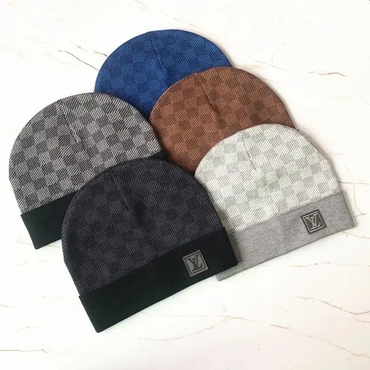 Louis Vuitton Checkered Knit Beanie in Blue and Gray