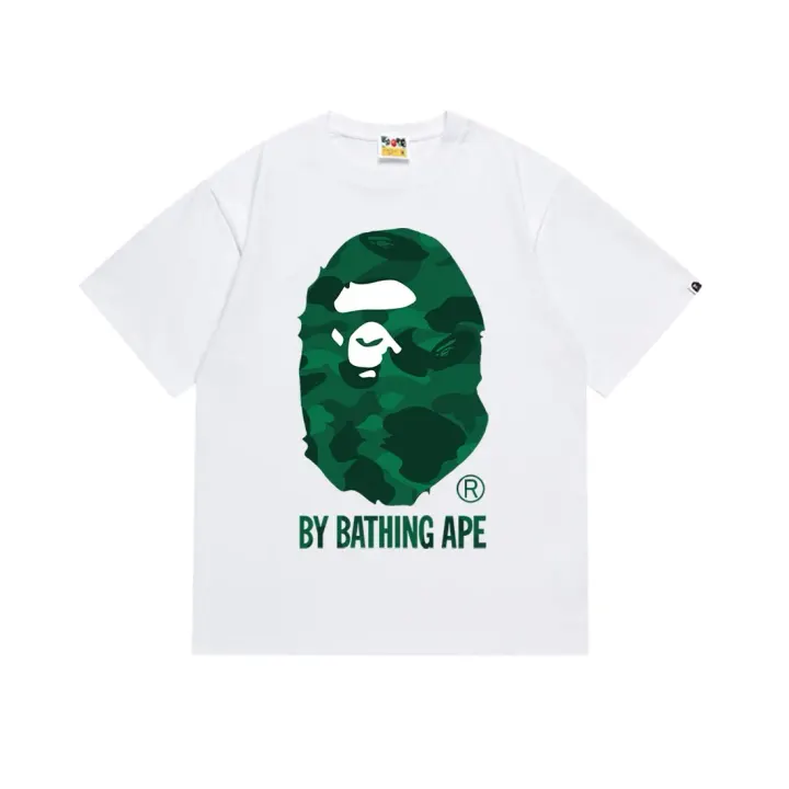 BAPE White Green Camo Ape Graphic Short Sleeve T-Shirt