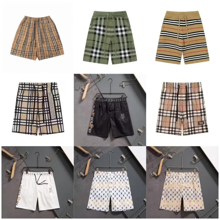 Burberry Check Drawstring Shorts in Beige, Green and Black