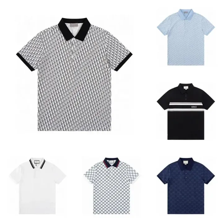 Gucci Monogram Polo T-Shirt in Black, White and Blue