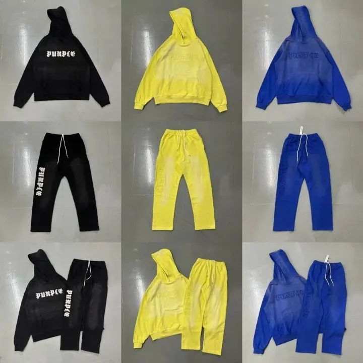 Purple Brand Hoodie and Sweatpants Matching Set in Black, Blue, Yellow
