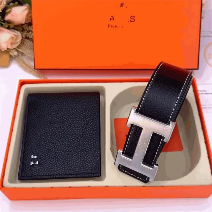 Hermes Black Leather Wallet and Belt Gift Set