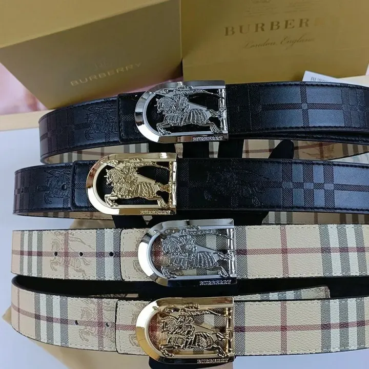 Burberry Black Check Belt with Equestrian Buckle