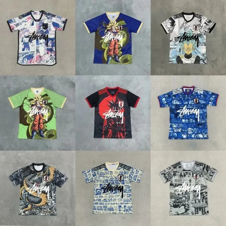 Stüssy Japan Graphic Soccer Jersey in Blue Anime Print