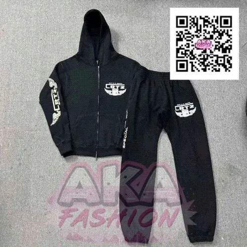 Corteiz Black Zip-Up Hoodie and Sweatpants Matching Set