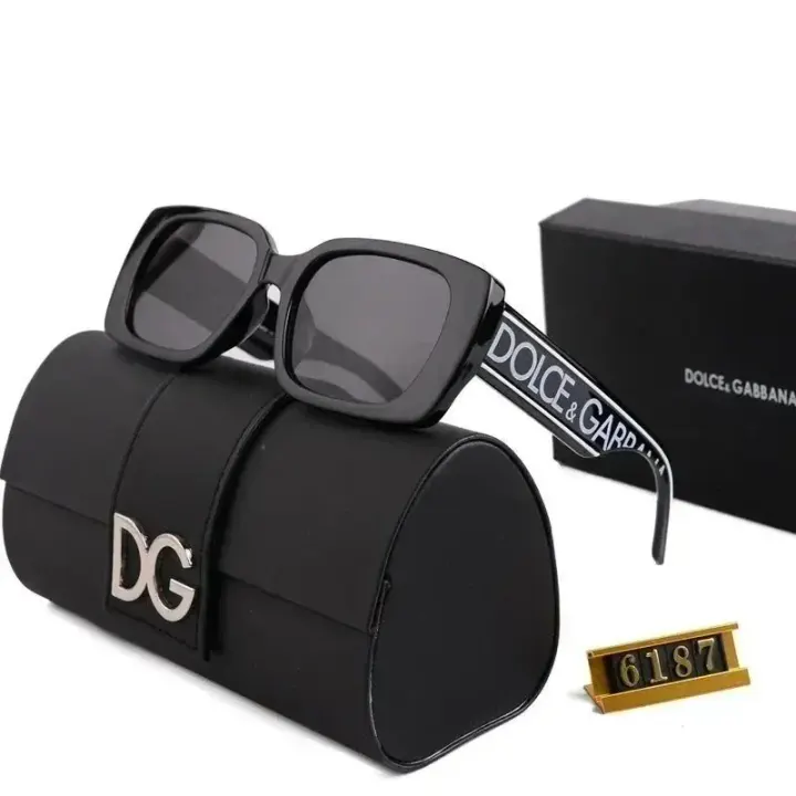 Dolce & Gabbana Black Rectangular Sunglasses with DG Case