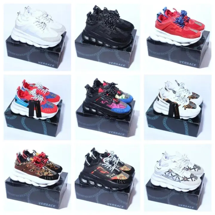 Versace Chunky Sole Sneakers in White, Black, and Multicolor