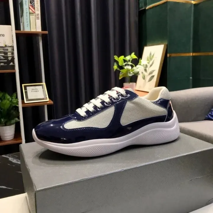Prada Blue Patent Leather and Mesh Sneakers