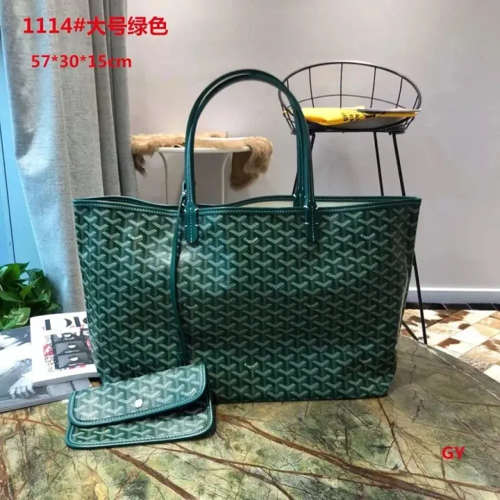 Loewe Green Geometric Tote Bag with Matching Pouch