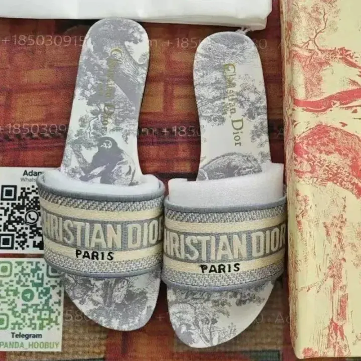 Dior Grey Logo Print Slides