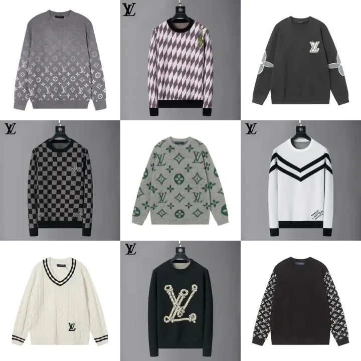 Louis Vuitton Patterned Knit Sweater Collection in Gray, Black, and White