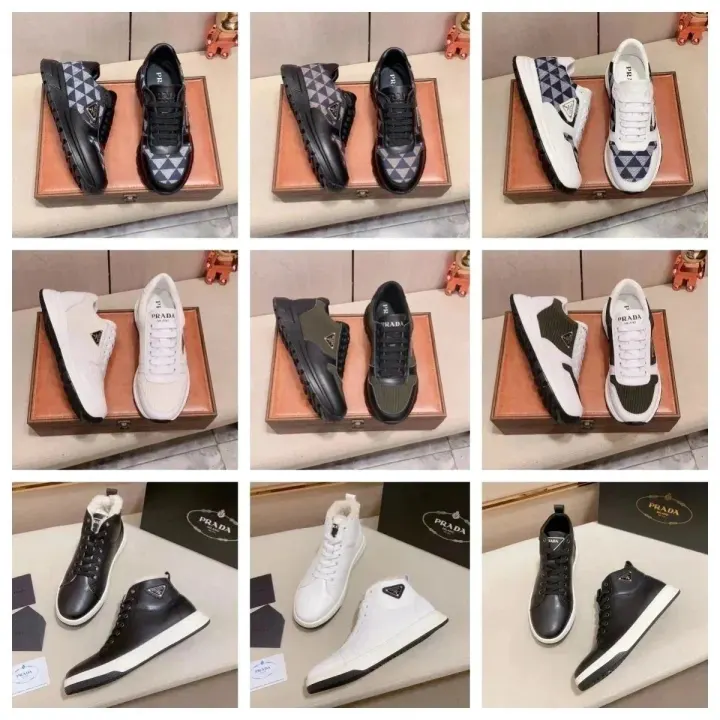 Prada Triangle-Pattern Casual Sneakers in Black and White