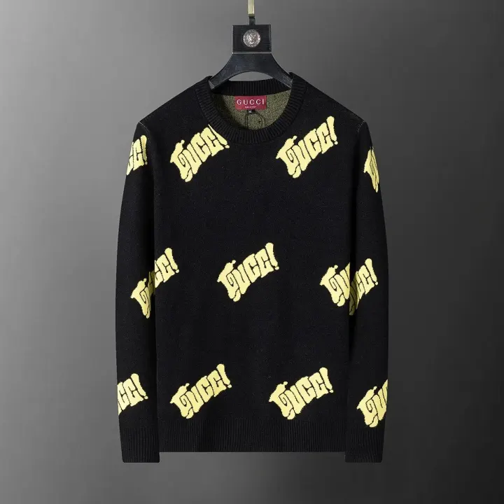 Gucci Black Yellow Logo-Pattern Knit Sweater