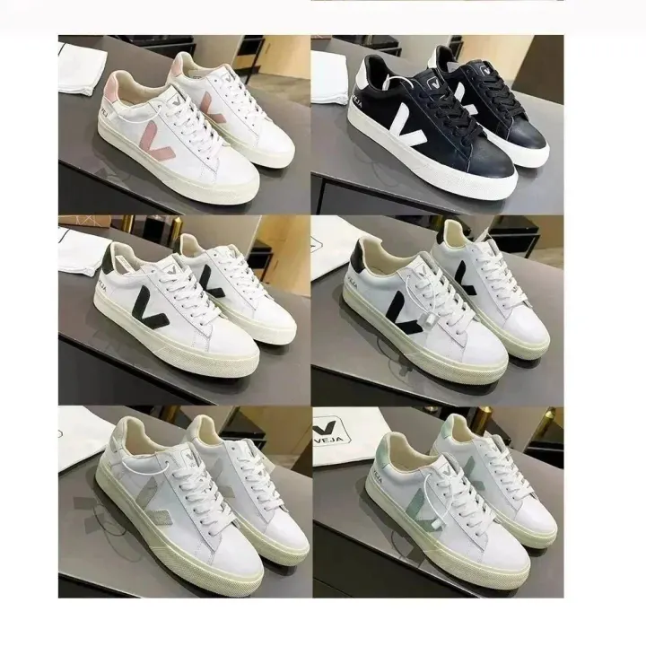Veja White Leather Low-Top Sneakers with V Logo