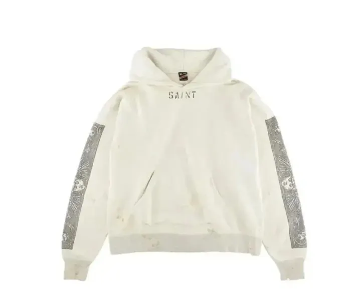 Saint Michael Graphic Hoodie in Washed Off-White