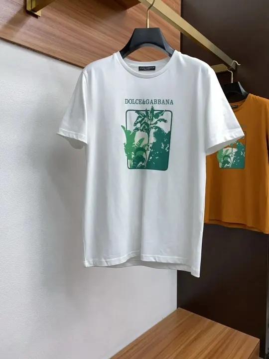 Dolce & Gabbana White Graphic T-Shirt with Green Print