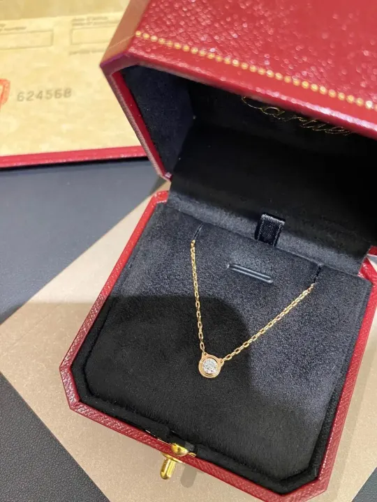 Cartier Gold-Tone Round Pendant Necklace with Clear Stone