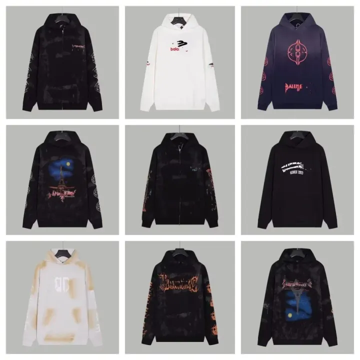 Balenciaga Graphic Hooded Sweatshirt Collection in Black and White