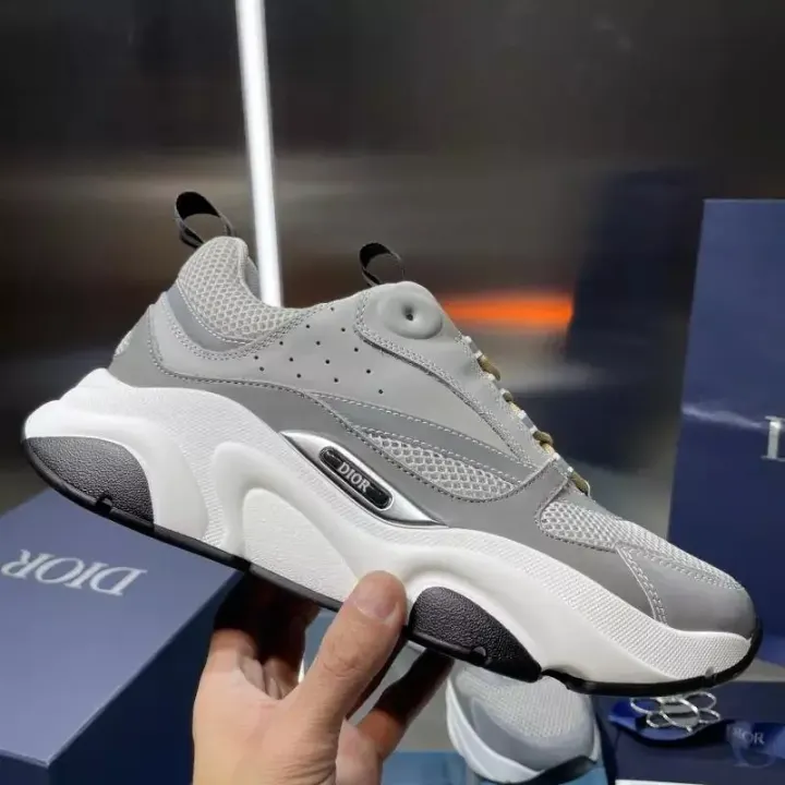 Dior Grey Mesh and Leather Chunky Sneakers