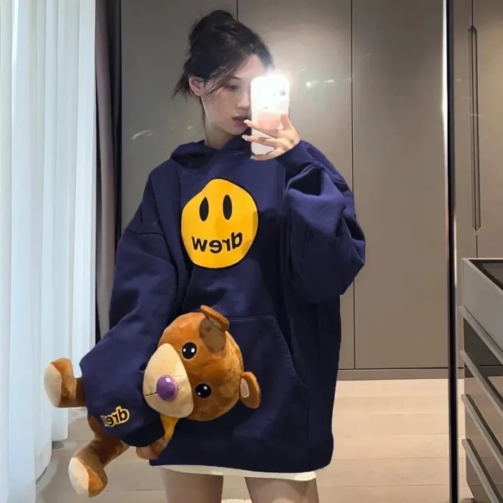 Drew House Navy Smiley Graphic Oversized Hoodie