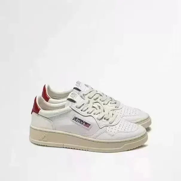 Autry White Low-Top Sneakers with Red Heel Tab