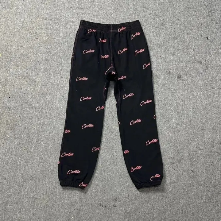Corteiz Black Logo-Print Athletic Pants
