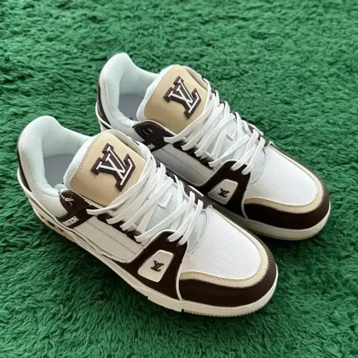 Louis Vuitton Color-Block Low-Top Sneakers in White, Brown, Red and Green