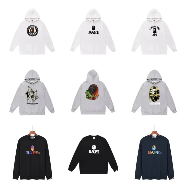 BAPE Graphic Pullover Hoodie in White, Gray, Black, and Navy