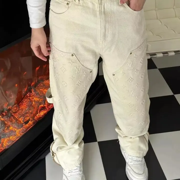 Louis Vuitton Cream Monogram Carpenter Pants