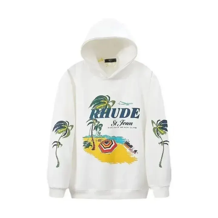 Rhude White Tropical Graphic Pullover Hoodie
