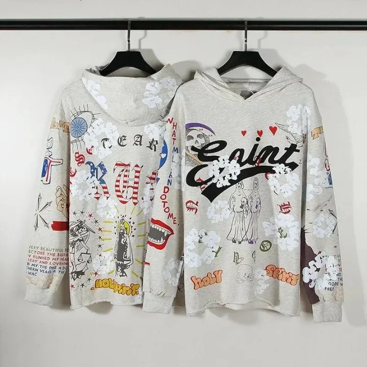 Hellstar Cream Graphic Print Pullover Hoodie