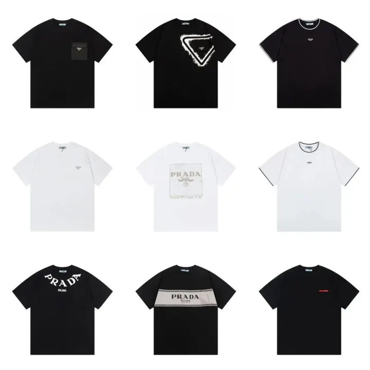 Prada Black and White Graphic T-Shirt Collection