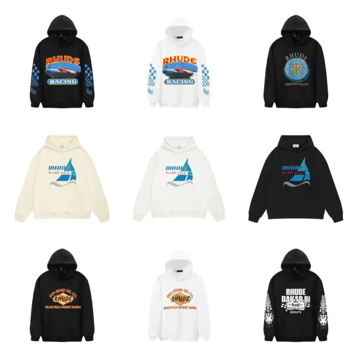 Rhude hoodie met grafische print in zwart, wit en crème