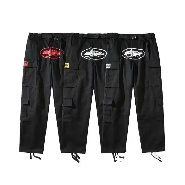 Corteiz Black Alcatraz Logo Cargo Pants