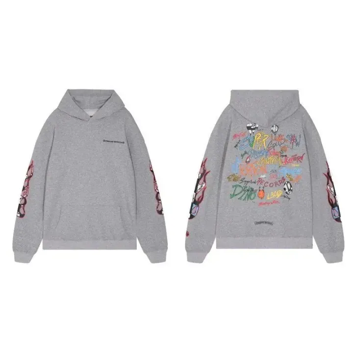 Chrome Hearts Grey Graffiti Flame Graphic Pullover Hoodie