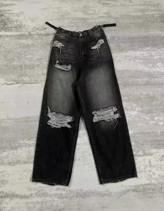 Balenciaga Black Distressed Wide-Leg Pants