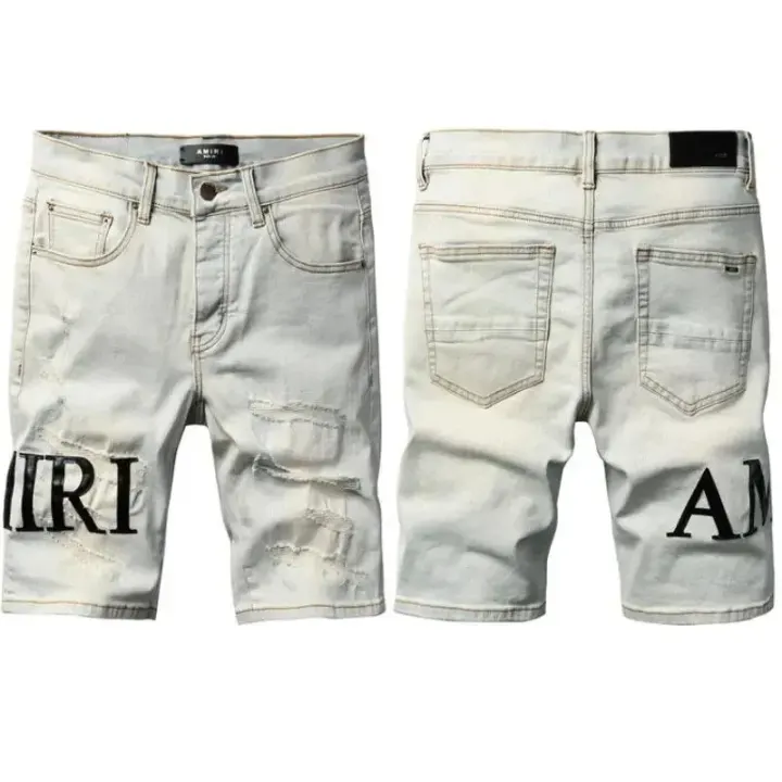 AMIRI Light Wash Distressed Denim Shorts