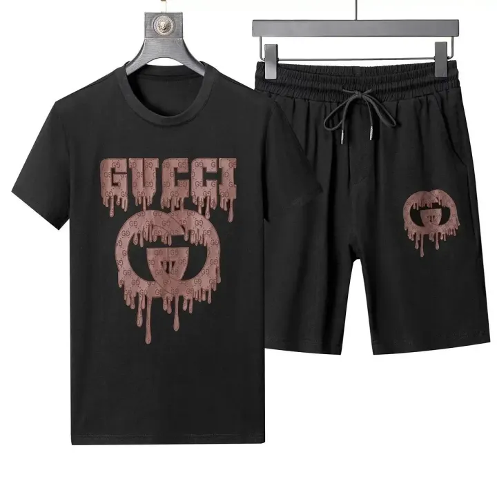 Gucci Black Dripping Logo T-Shirt and Shorts Matching Set