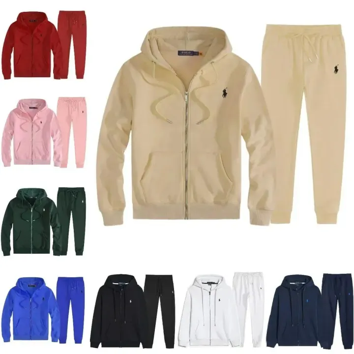Beiges Ralph Lauren Zweiteiler-Set aus Hoodie mit Reißverschluss und Jogginghose