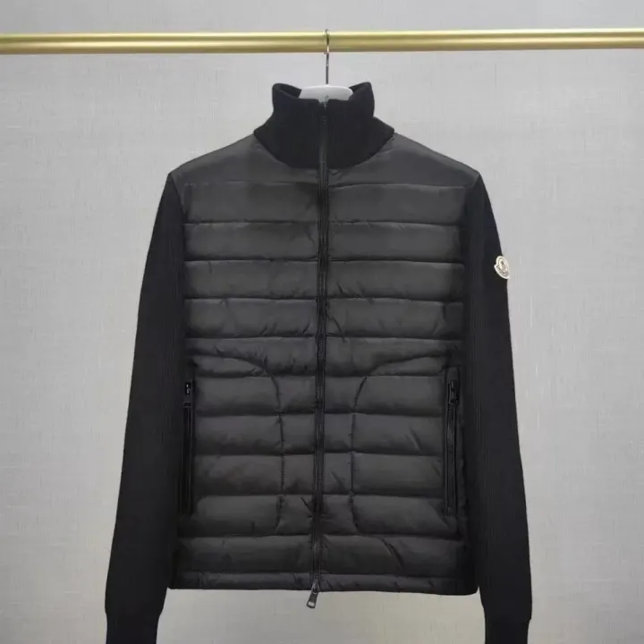 Moncler Black Knit-Sleeve Puffer Jacket