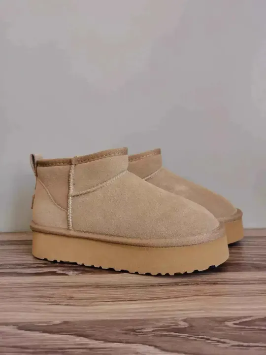 Jordan Beige Platform Ankle Boots in Suede-Look Tan