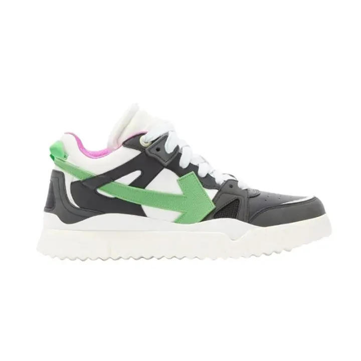 Off-White Mid-Top Sneakers in White, Black and Green